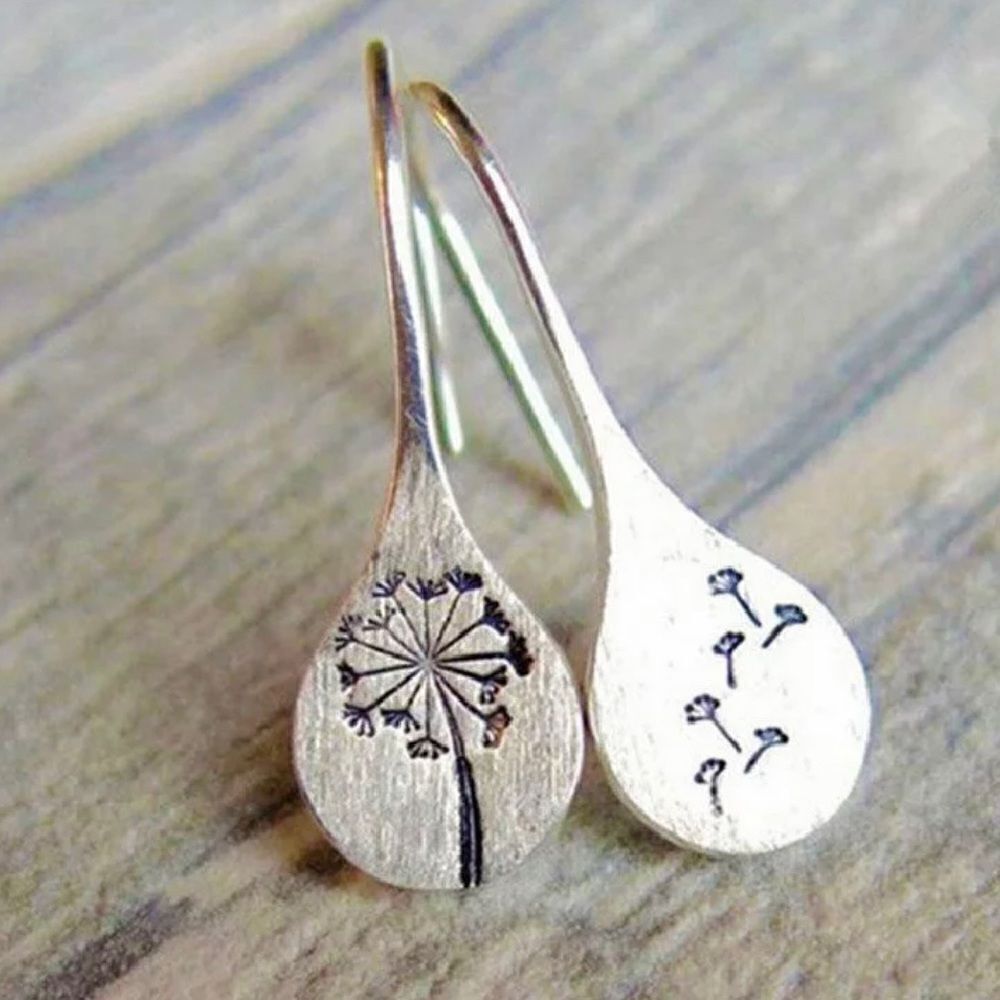 Silver Dandelion Make A Wish Etched S925 Silver Earrings NWT